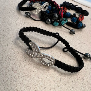 Shamballa style bracelet with cancer ribbon